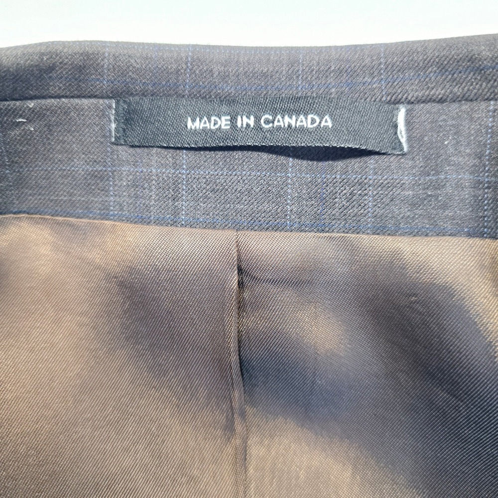 Calvin Klein Wool Blazer Men's 42R Windowpane Pattern Two Button Style Dark Grey - Picture 2 of 15